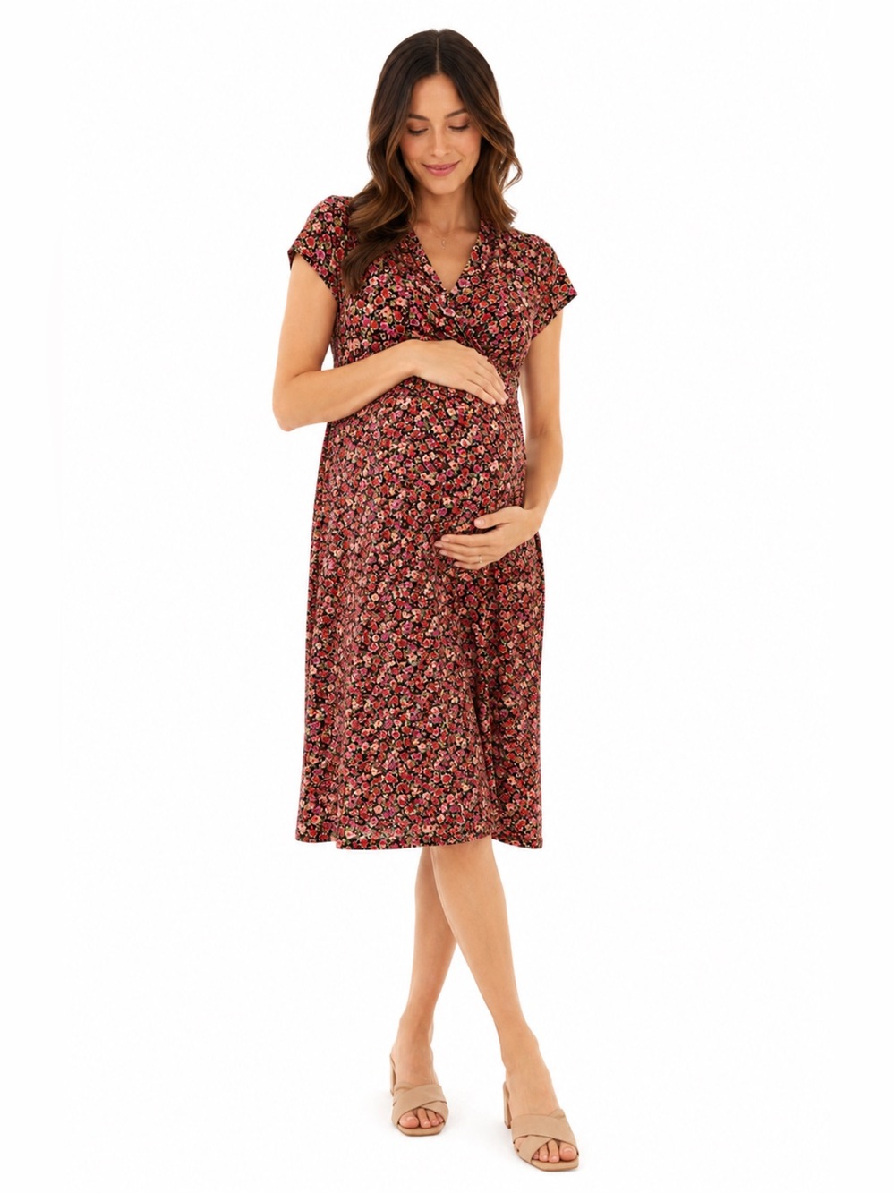 Motherhood Maternity Floral Faux Wrap Midi Dress Size M